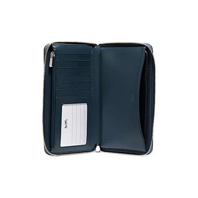 COACH Coated Canvas With Leather Coin Pocket With Wristband, Cell Phone Pouch, Wallet Women's Mint Blue & Black-1