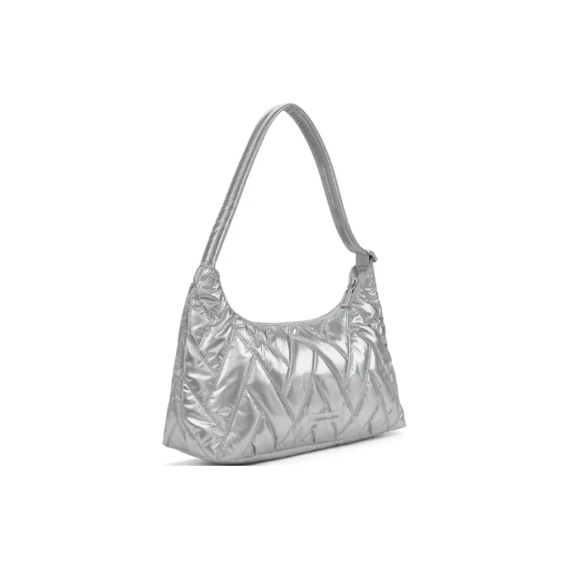 CHARLES&KEITH Textile, Nylon Shoulder Bag Trumpets Women's Silver/Guava Pink-1