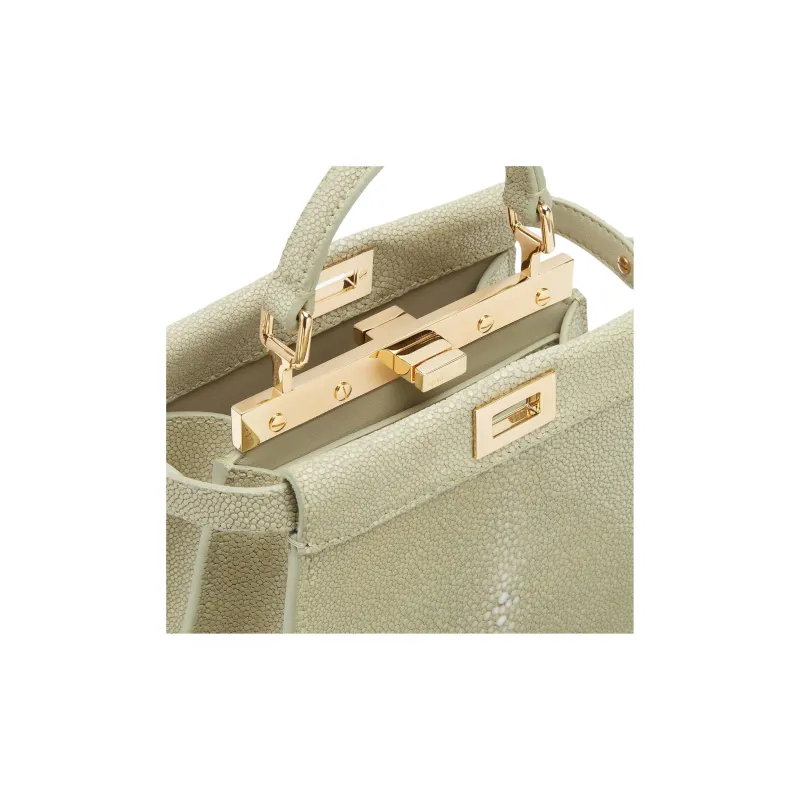 FENDI Peekaboo ISeeU Fish Skin Shoulder Bag, Crossbody Bag, Handbag Mini Women's Gray Green-4