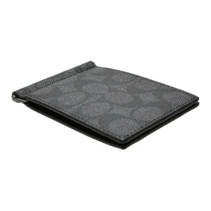 COACH SignatureCanvas Coated Canvas Wallet Mini Women's Charcoal Gray-3
