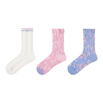 Vine Color Mid Calf Socks Unisex 3 Pack Spring In Full Bloom