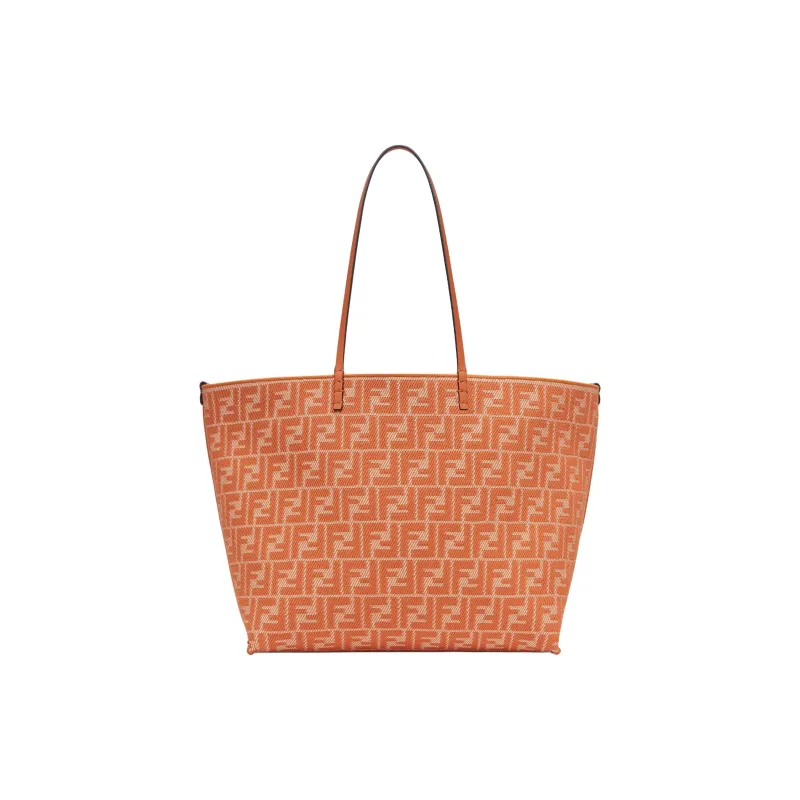 FENDI Jacquard Fabric Tote Bag Shopping Bag Shoulder Bags Large Size Women's Orange-3