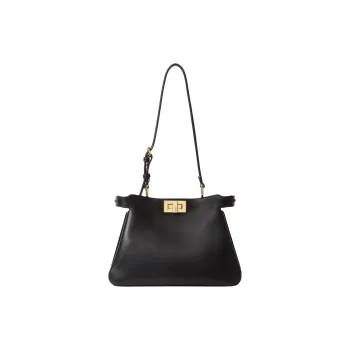 FENDI Peekaboo Calfskin Shoulder Bag Small Size Women's Black