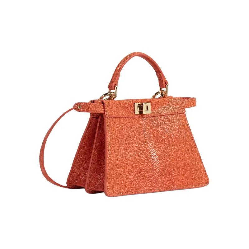 FENDI Peekaboo ISeeU Devil Fish Leather Shoulder Bag Crossbody Bag Handbag Extra Small Women's Orange-1