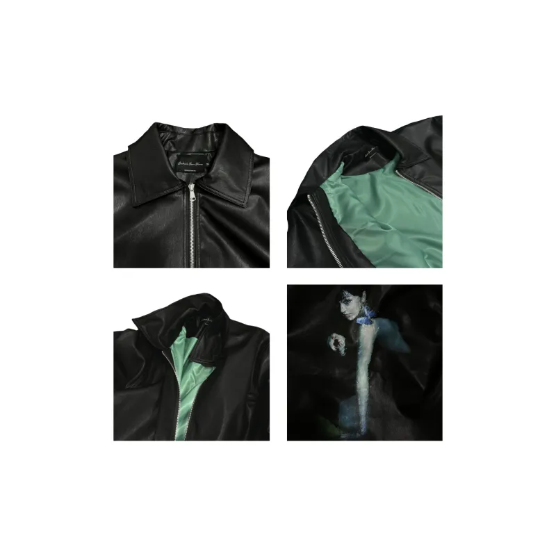 WANNA LAB Leather Jacket Unisex Black-2