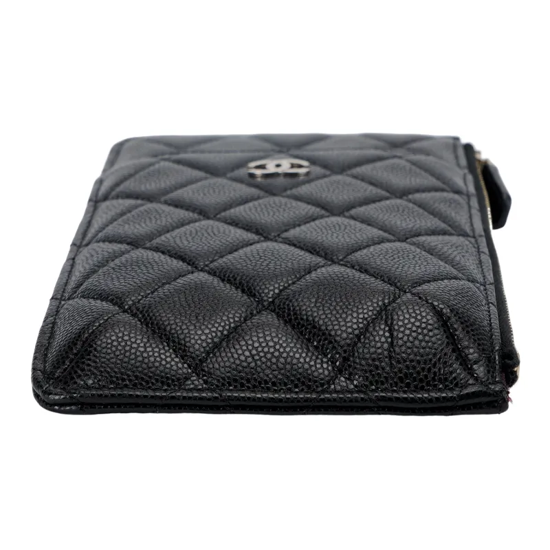CHANEL Litchi Leather Card Holder Women's Black-3