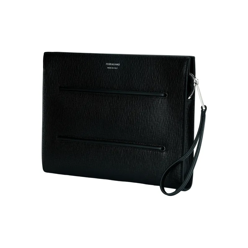 FERRAGAMO Calfskin Clutch Men's Black-3