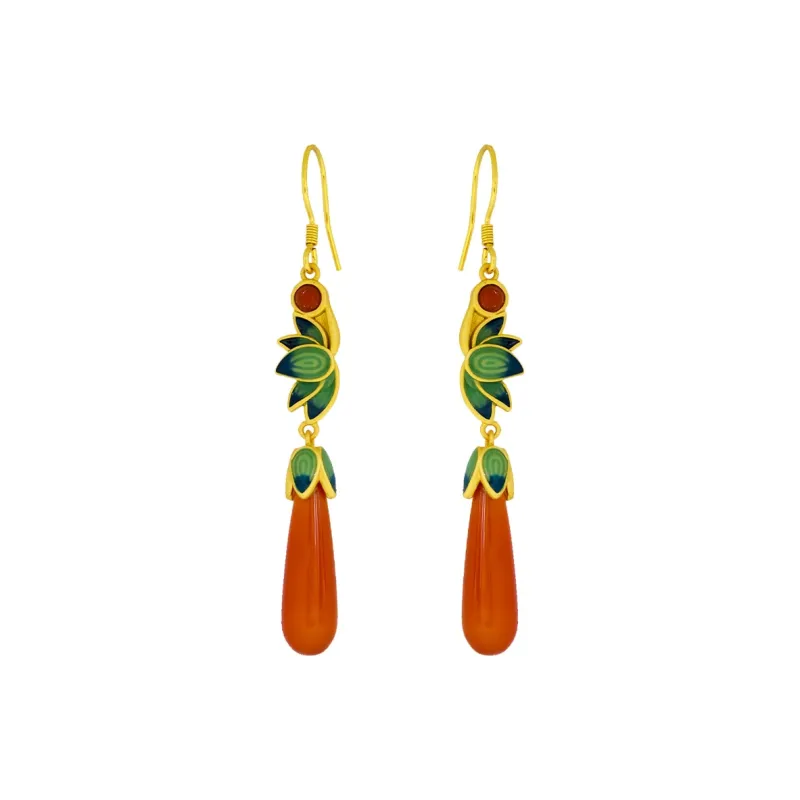 Xiaoyinjiang Agate Earrings Women's-0