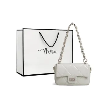 MILLIE'S Cow Leather Underarm Crossbody Bag, Shoulder Bag Women's Ecru/Silver