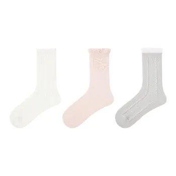 Vine Color Mid-Calf Socks Unisex 3 Pack Camellia White Feather