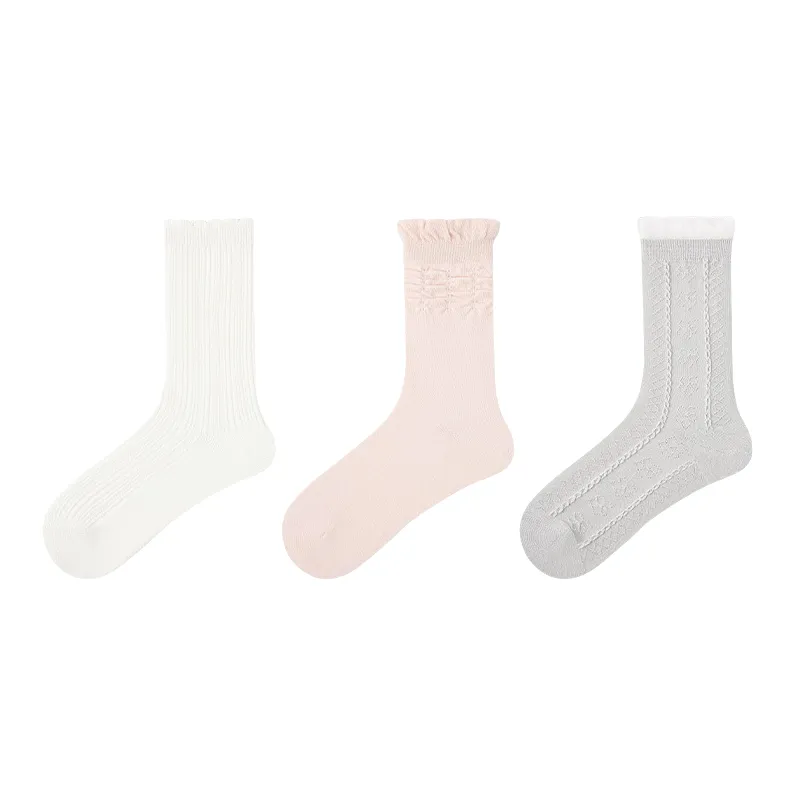 Vine Color Mid-Calf Socks Unisex 3 Pack Camellia White Feather-0