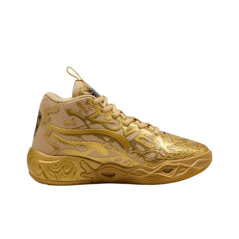 PUMA MB.04 Anti Slip Wear Resistant Mid Top Children's Basketball Shoes Gold Kids'-1