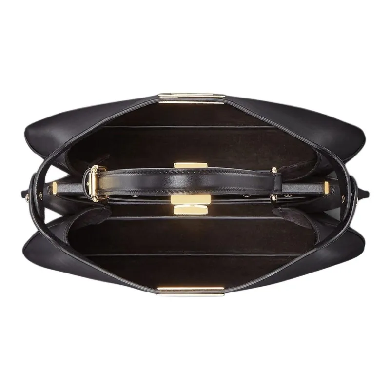 FENDI Peekaboo Calfskin Shoulder Bag Small Size Women's Black-4