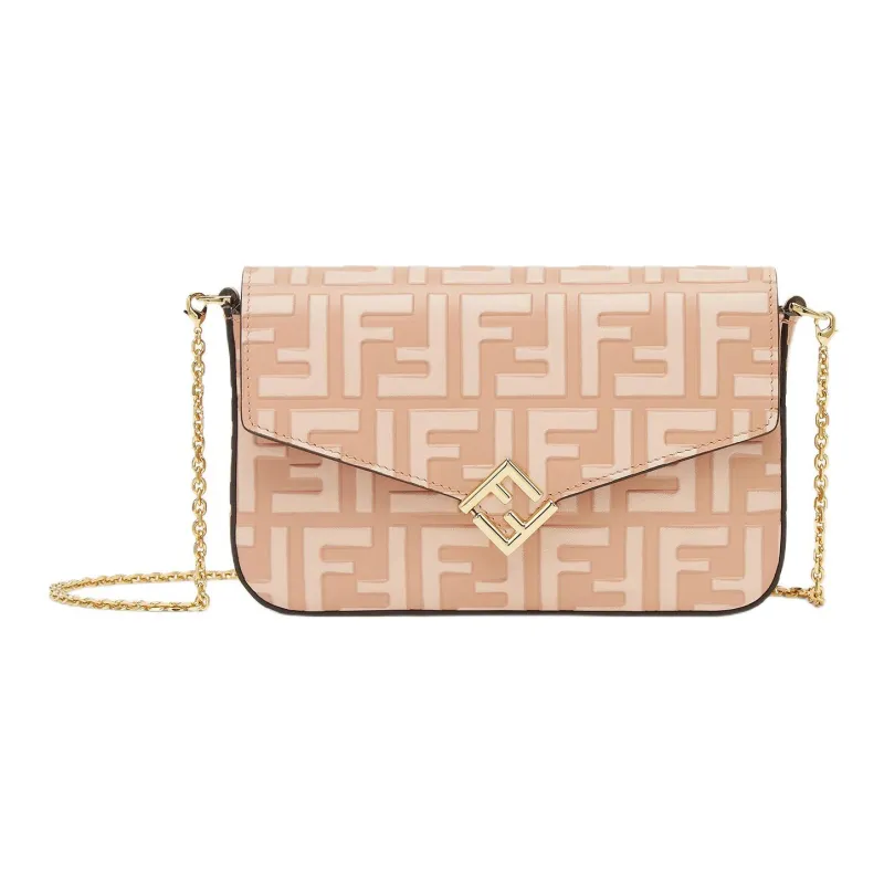 FENDI FF Diamonds Series Calfskin Crossbody Bag, Shoulder Bag Women's Pink-0