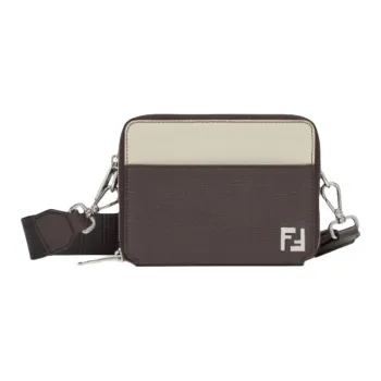 FENDI Leather Camera Bag Shoulder Bag Crossbody Bag Men's White & Brown
