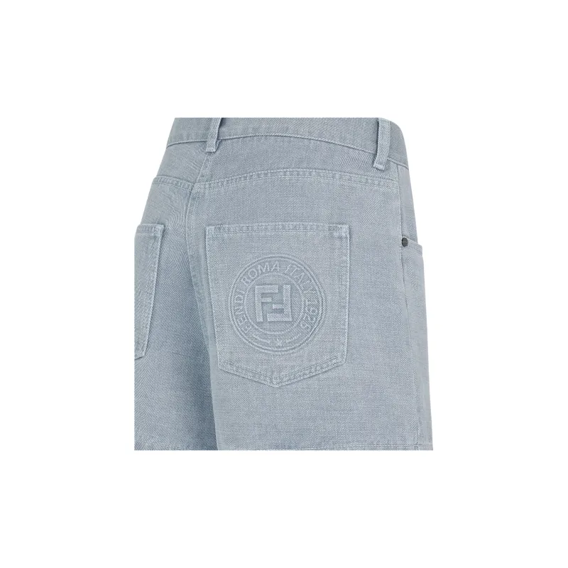FENDI Ff Embossed Denim Shorts-2