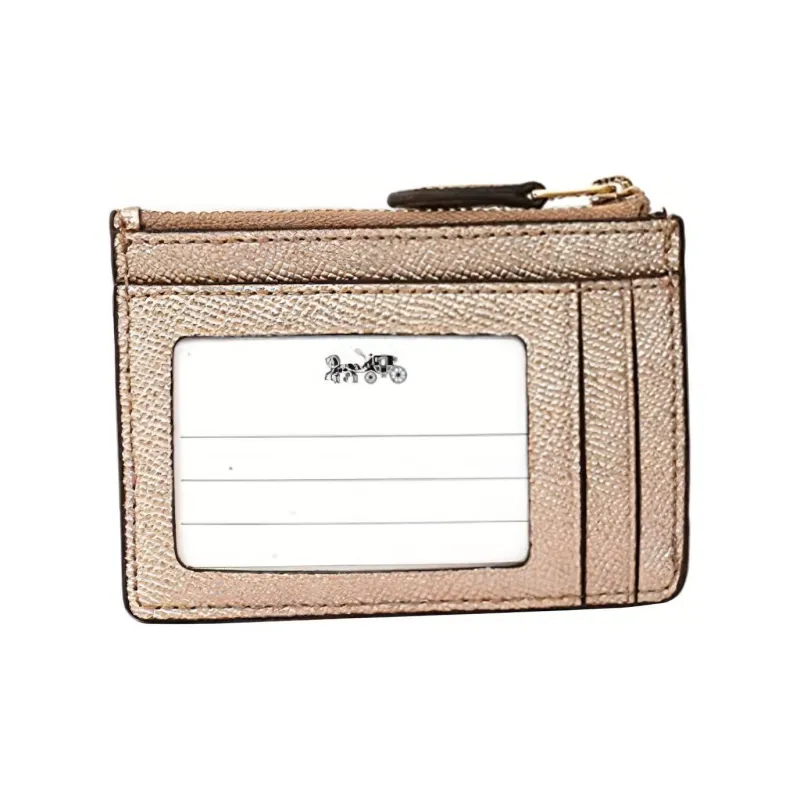 COACH Mini Id Skinny Leather Wallets Card Holders Women's Gold-1