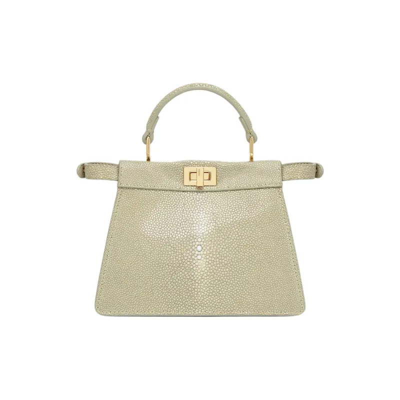 FENDI Peekaboo ISeeU Fish Skin Shoulder Bag, Crossbody Bag, Handbag Mini Women's Gray Green-2