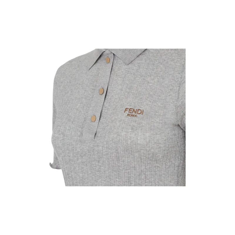 FENDI Scalloped Edge Ribbed Knit Polo Shirt-2