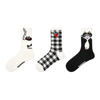 Vine Color Mid Calf Socks Unisex 3 Pack Red Nosed Cat