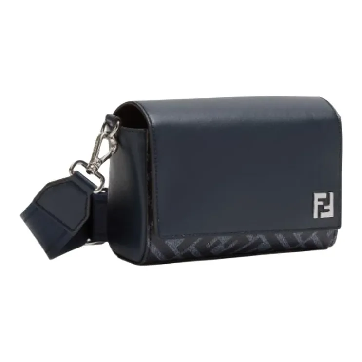 FENDI FF Leather Messenger Bag Shoulder Bag Crossbody Bag Men's Blue-1