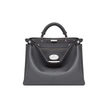 FENDI SelleriaPeekaboo Calfskin Shoulder Bag, Crossbody Bag, Handbag Medium Size Men's Gray