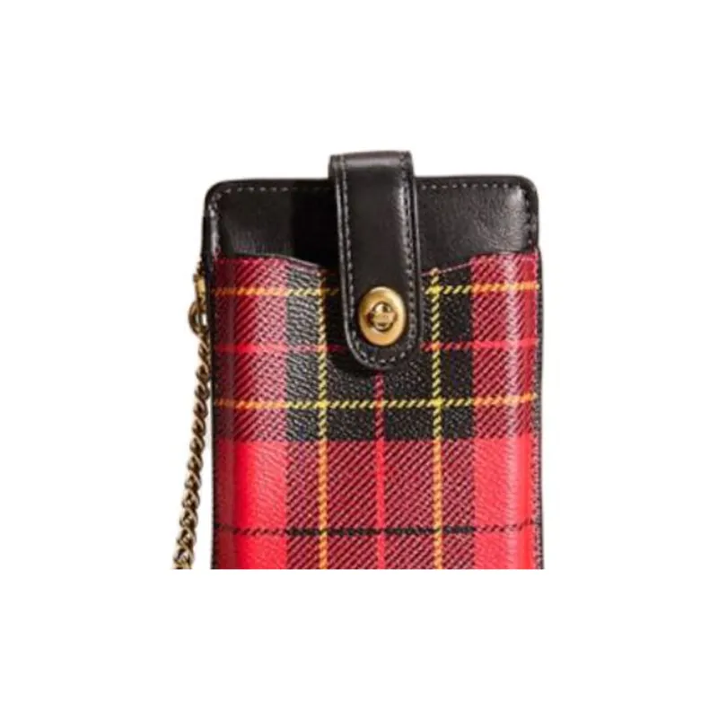 COACH Turnlock Coated Canvas With Smooth Leather One Shoulder Crossbody Cell Phone Pouch Mini Women's Red & Multicolor-1