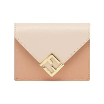 FENDI FF Diamonds Series Calfskin Wallet Medium Size Women's Pink
