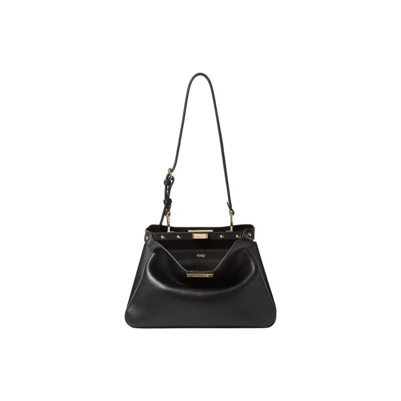 FENDI Peekaboo Calfskin Shoulder Bag Small Size Women's Black-3