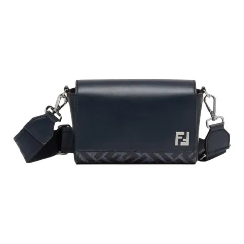 FENDI FF Leather Messenger Bag Shoulder Bag Crossbody Bag Men's Blue