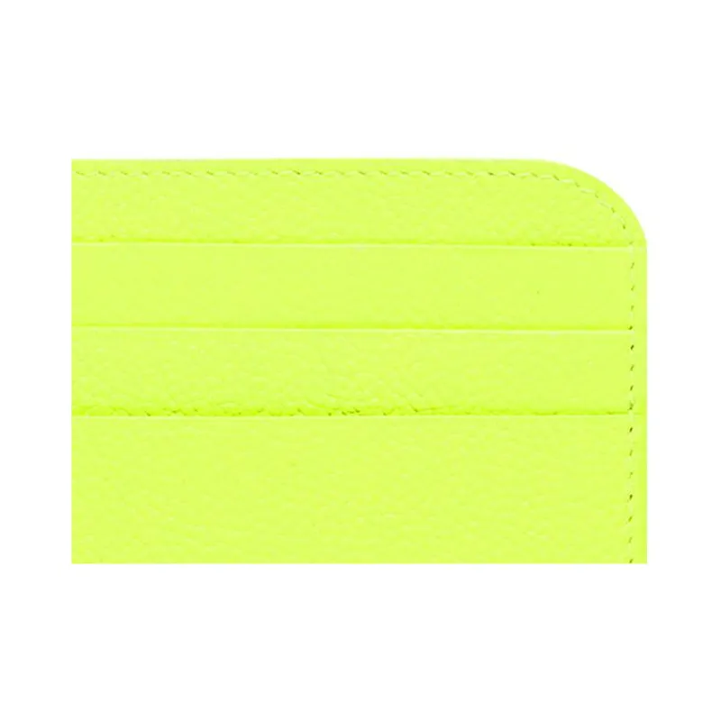 Balenciaga Grained Calfskin Card Clip Card Holder Women's Neon Yellow-3