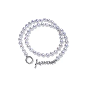 BRIR Pearl Luxury Leaf OT Buckle Necklace Collarbone Chain Women's