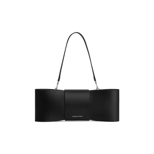CHARLES&KEITH Sandwoven Patchwork Shoulder Bag Medium Size Women's Noir Black/Flamingo Pink Pink