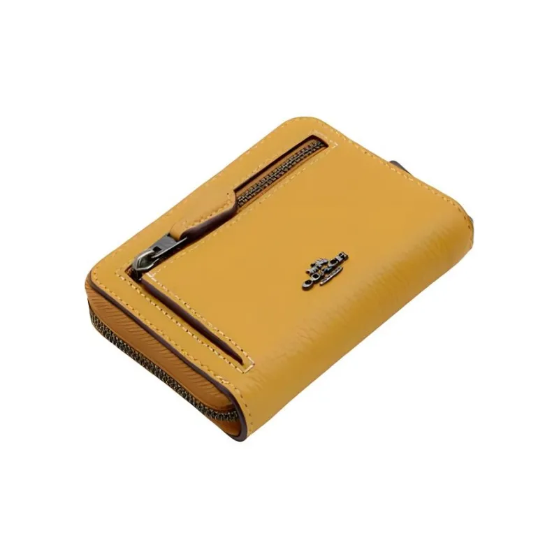 COACH Peanuts Snoopy Collaboration Zip Around Pebbled Leather Card Holder Wallet Women's Brown-1