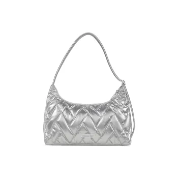 CHARLES&KEITH Textile Nylon Shoulder Bag Small Size Women's Silver Silver/Guava Pink Pink
