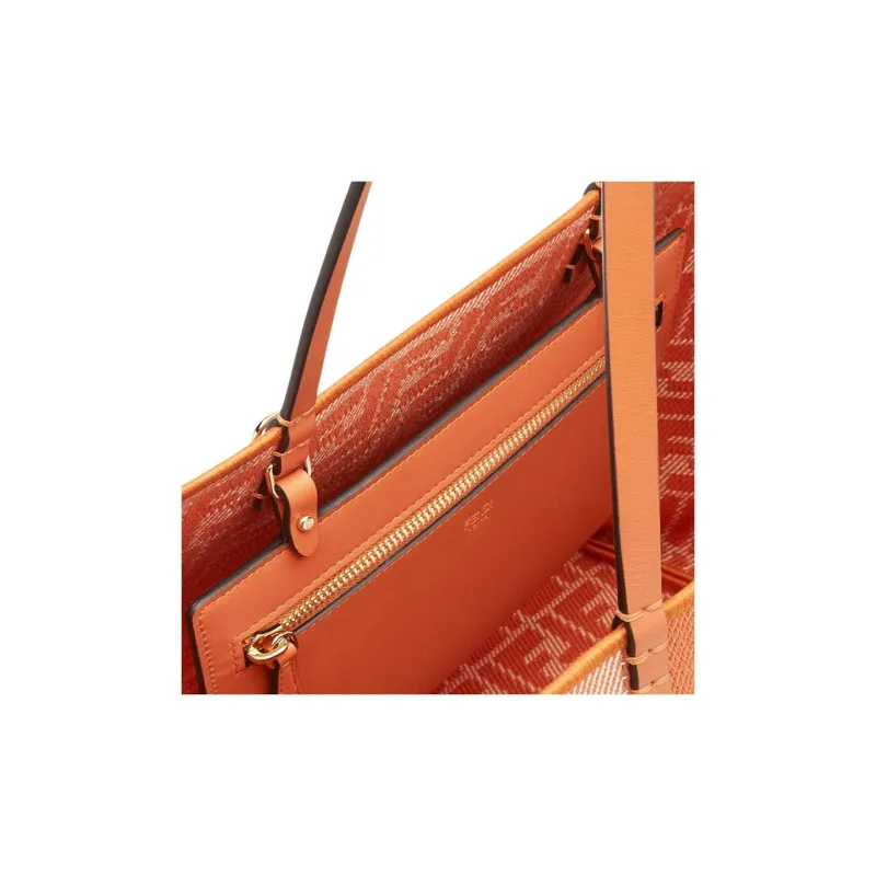 FENDI Jacquard Fabric Tote Bag Shopping Bag Shoulder Bags Large Size Women's Orange-5