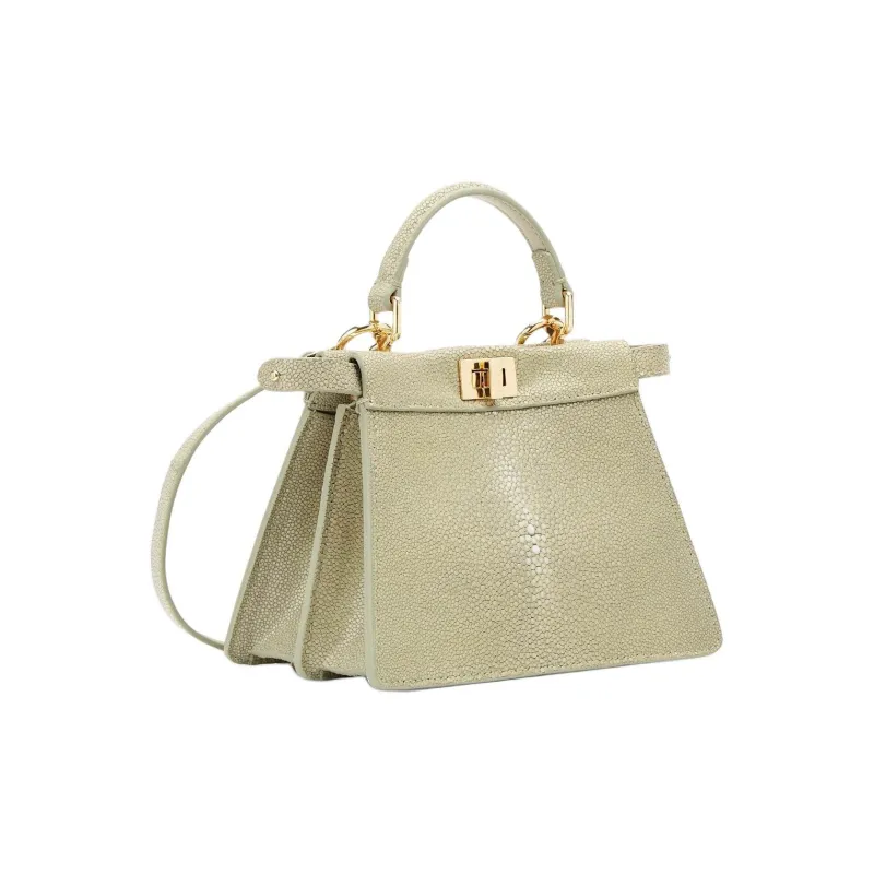 FENDI Peekaboo ISeeU Fish Skin Shoulder Bag, Crossbody Bag, Handbag Mini Women's Gray Green-1