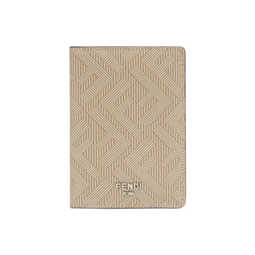 FENDI Cow Leather Card Holder Men's Beige