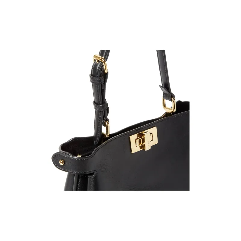 FENDI Peekaboo Calfskin Shoulder Bag Small Size Women's Black-5