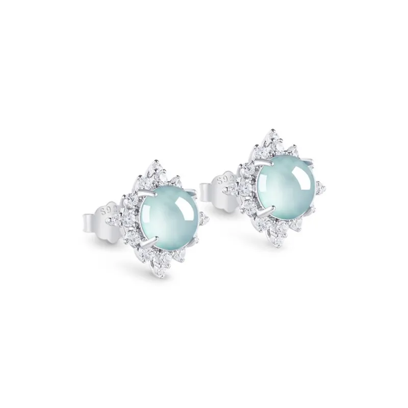 MUSHIFEN Glutinous Jade Jadeite Stud Earrings Women's-3