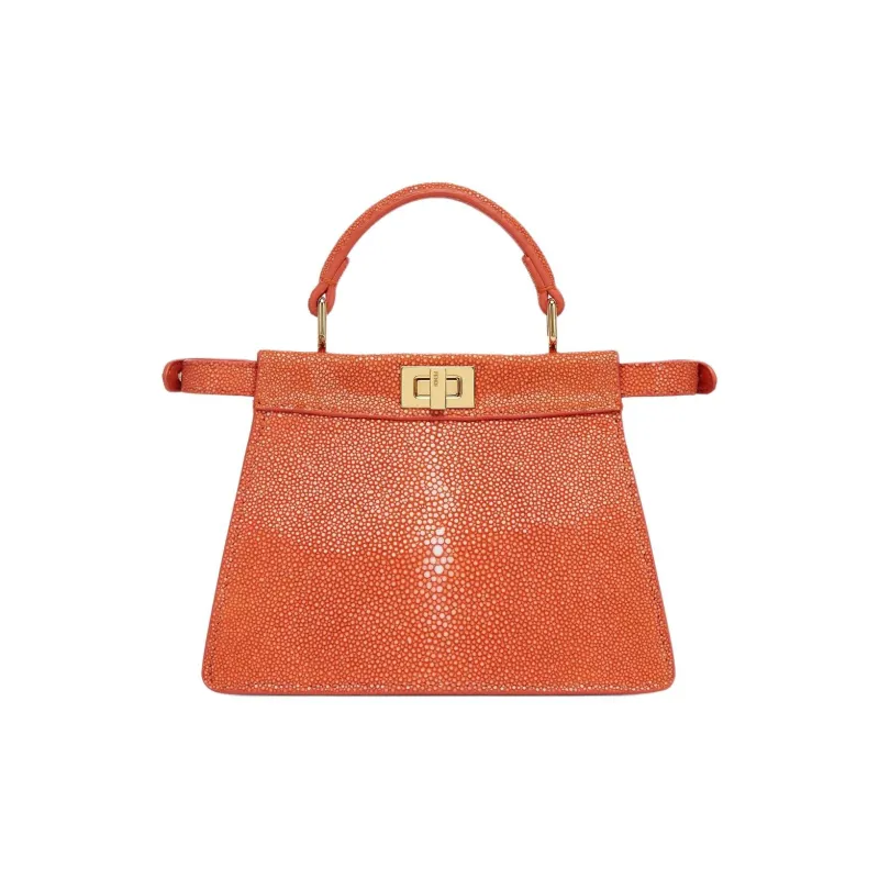 FENDI Peekaboo ISeeU Devil Fish Leather Shoulder Bag Crossbody Bag Handbag Extra Small Women's Orange-2