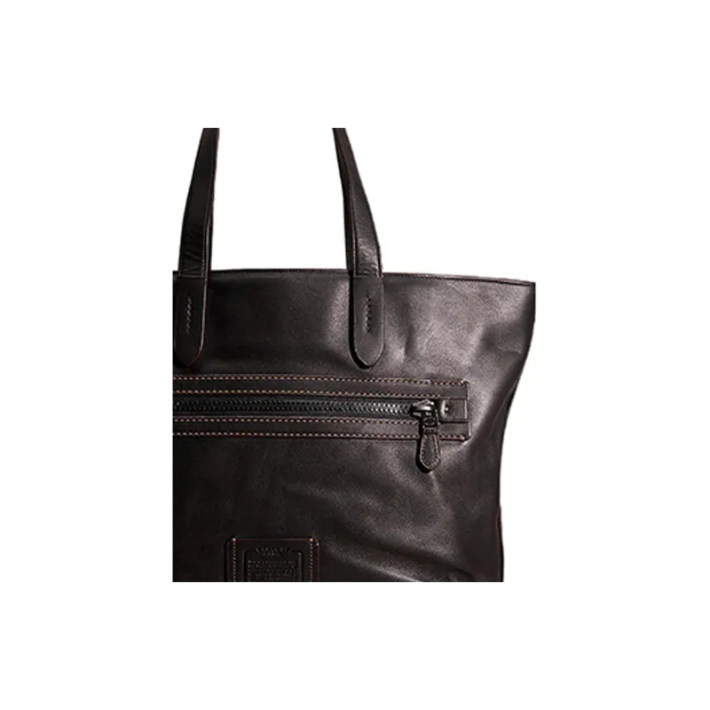 COACH Academy Smooth Leather Tote Bag, Shopping Bag, Shoulder Bag, Handbag Large Size Women's Black-1