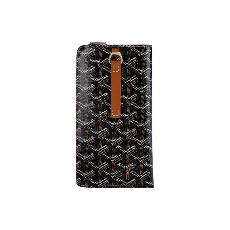 GOYARD Montmartre Canvas With Leather Cell Phone Pouch Large Size Unisex Black & Tan-4