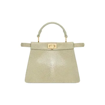 FENDI Peekaboo ISeeU Fish Skin Shoulder Bag, Crossbody Bag, Handbag Mini Women's Gray Green