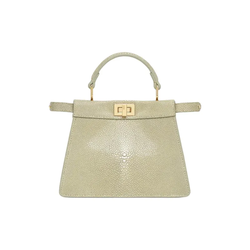 FENDI Peekaboo ISeeU Fish Skin Shoulder Bag, Crossbody Bag, Handbag Mini Women's Gray Green-0