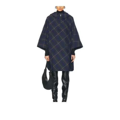 Burberry Ekd Motif Check Pattern Hooded Poncho
