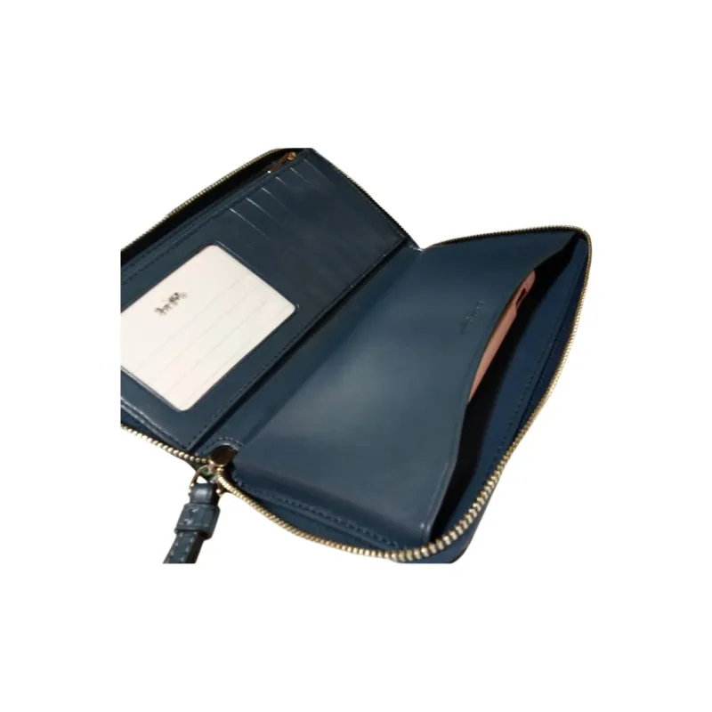 COACH Coated Canvas With Leather Coin Pocket With Wristband, Cell Phone Pouch, Wallet Women's Mint Blue & Black-6