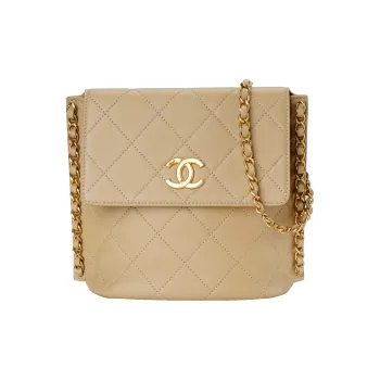 CHANEL Calfskin Metal Hobo Bag Shoulder Bag Crossbody Bag Small Size Women's Light Umber