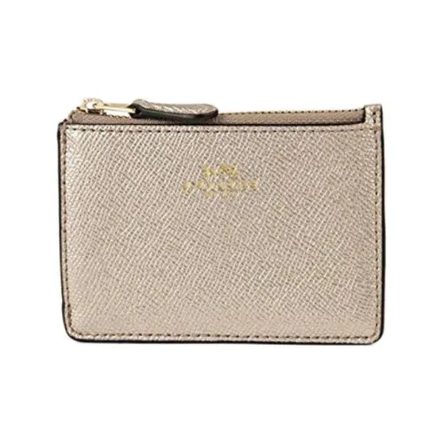COACH Mini Id Skinny Leather Wallets Card Holders Women's Gold