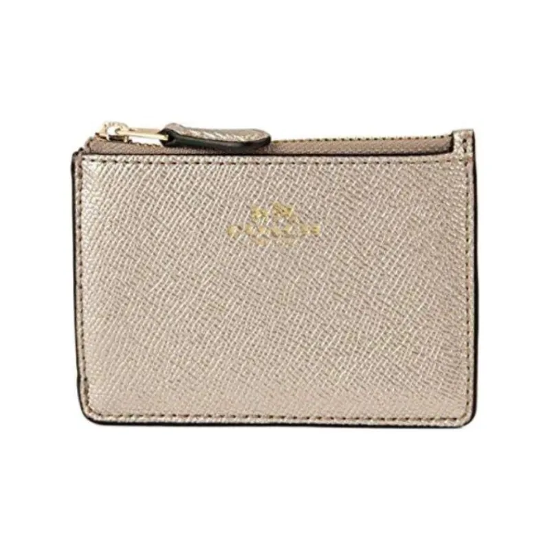 COACH Mini Id Skinny Leather Wallets Card Holders Women's Gold-0